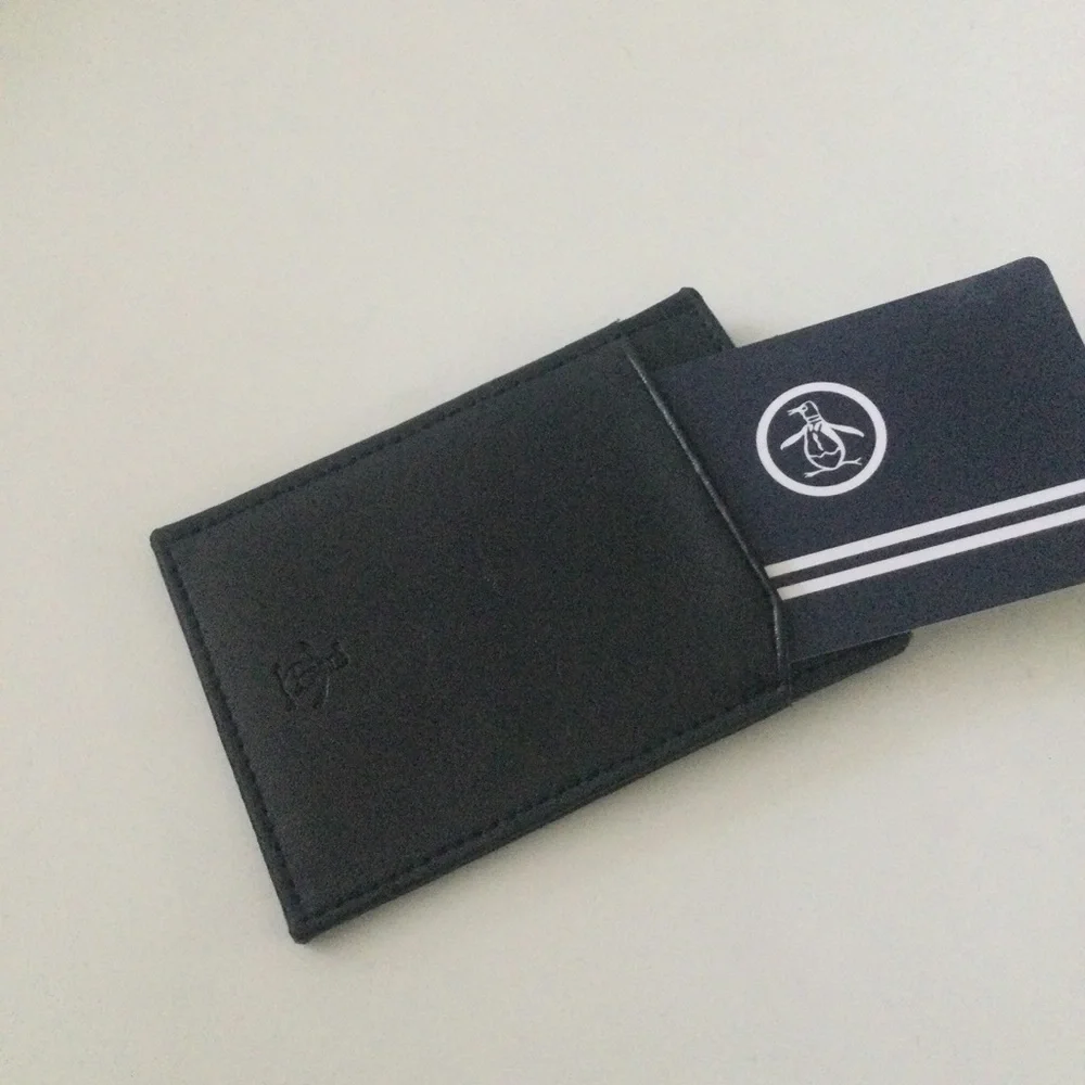 ORIGINAL PENGUIN BLACK LEATHER CARD CASE 3 CARD SLOTS NEW